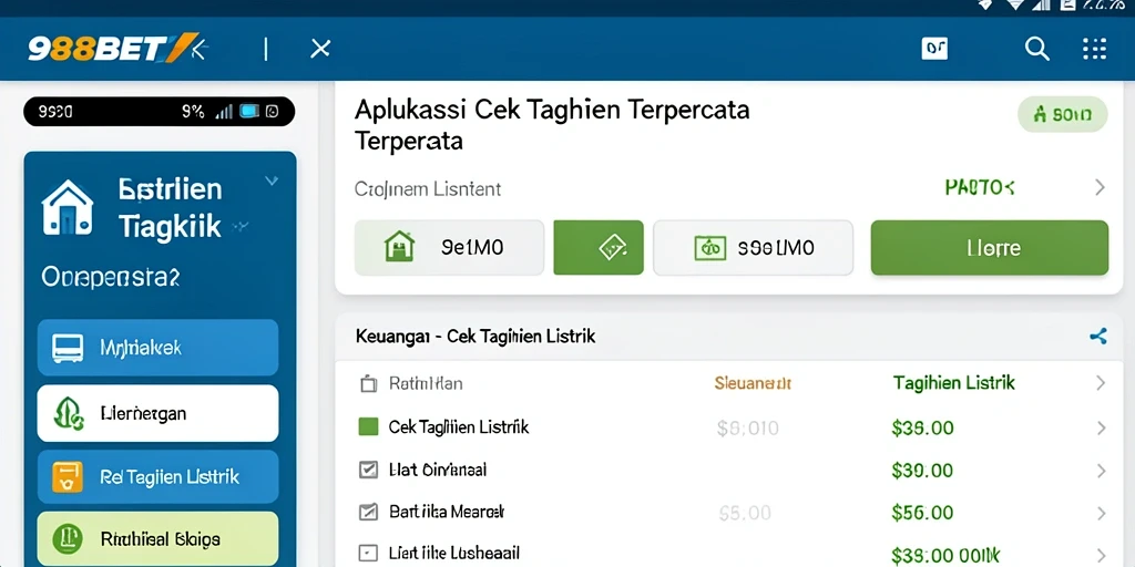 Antarmuka aplikasi 988BET untuk cek tagihan listrik.