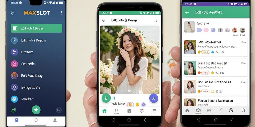 Antarmuka <strong>MAXSLOT</strong> yang sederhana dan menarik untuk edit foto aesthetic.
